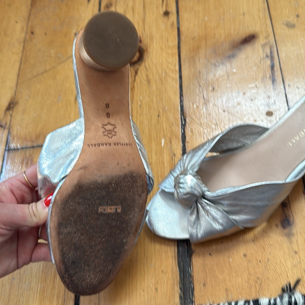 Loeffler Randall Metallic Silver Knotted Mules - Picture 5 of 7